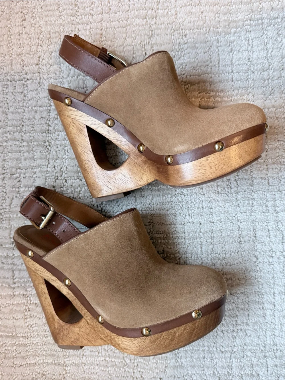 Kors by Michael Kors Tan Suede Platform Slingback Clogs
